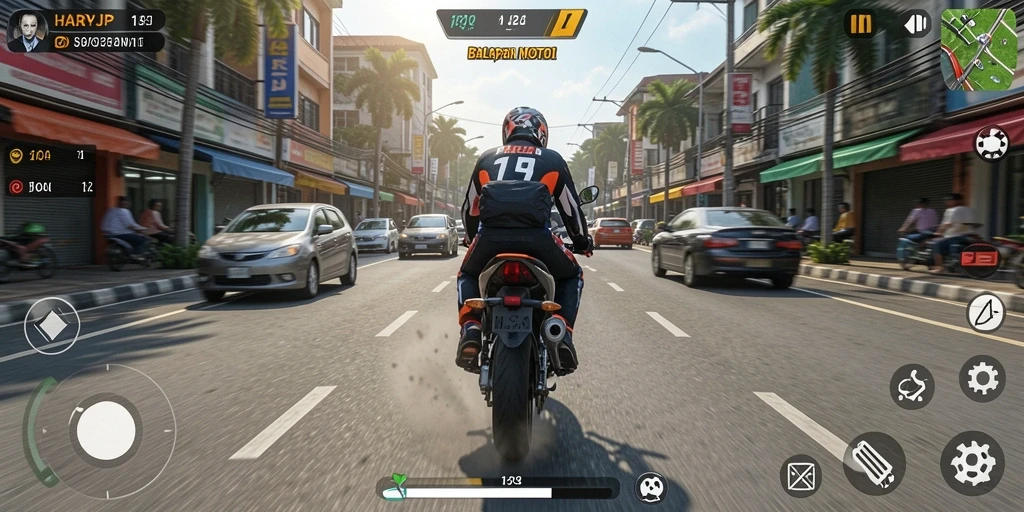 Tampilan gameplay seru dari balapan motor dalam HARAPJP.