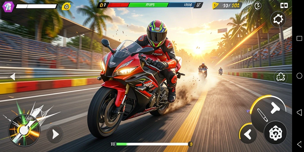 Gameplay seru RPVIP5 dengan balapan motor yang mendebarkan.