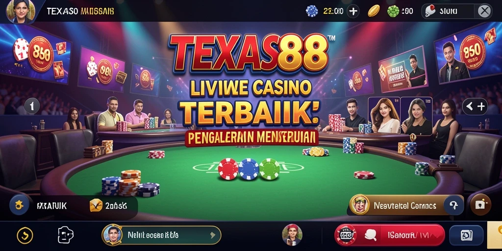 Tampilan gameplay TEXAS88 yang menarik dengan dealer langsung dan suasana kasino.